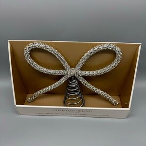 NEW Christian Siriano Silver Rhinestone Bow Ribbon Christmas Tree Topper Bling